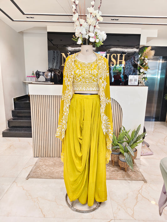 Neon Green Resham Drape Cape Set