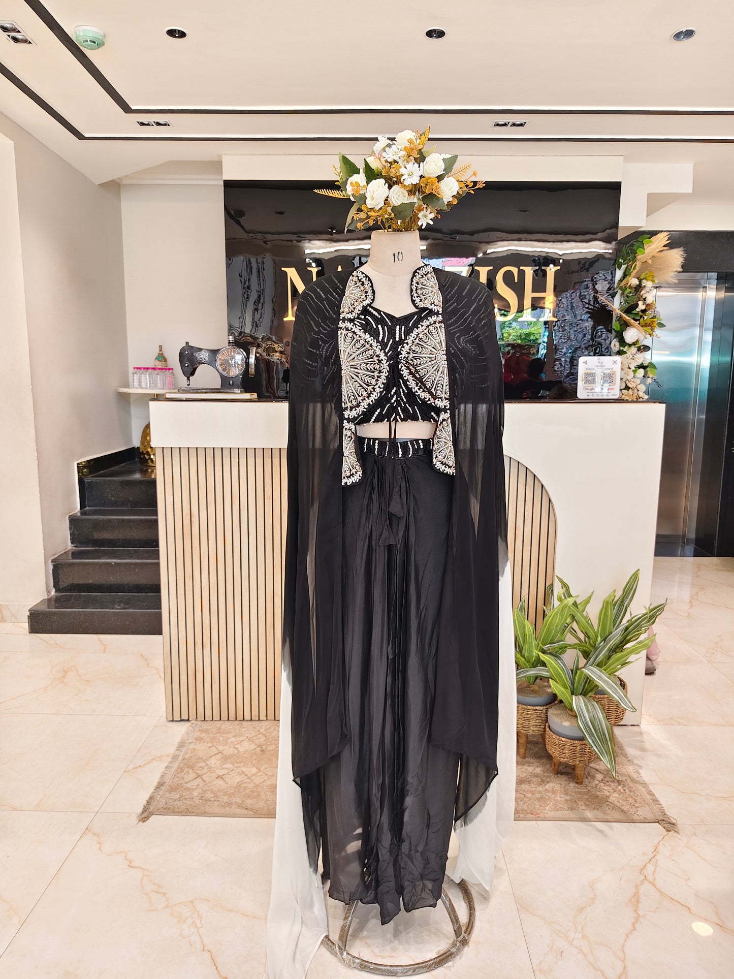 Black Drape Skirt Indo Western Set