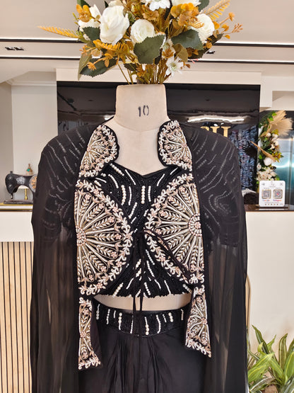 Black Drape Skirt Indo Western Set