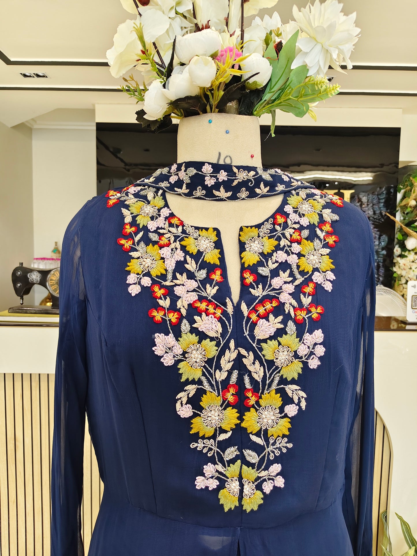 Navy Blue Resham Dabka Drape Skirt Set
