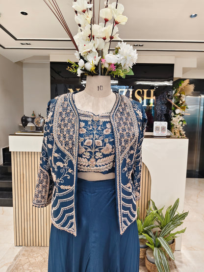 Navy Blue Silk Indo Western Palazzo Set