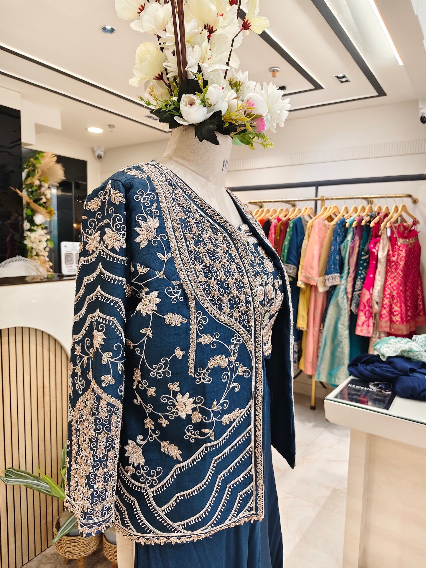 Navy Blue Silk Indo Western Palazzo Set