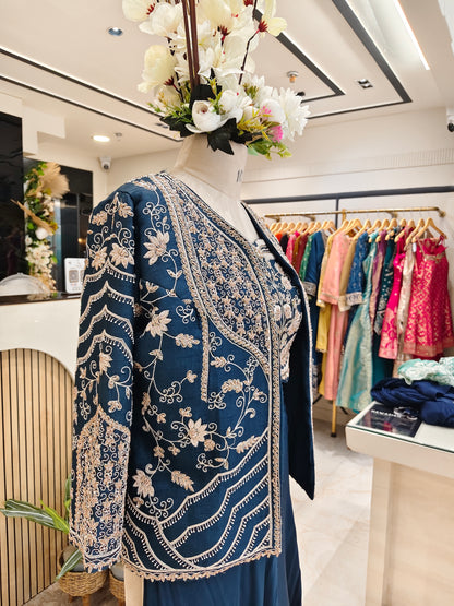 Navy Blue Silk Indo Western Palazzo Set