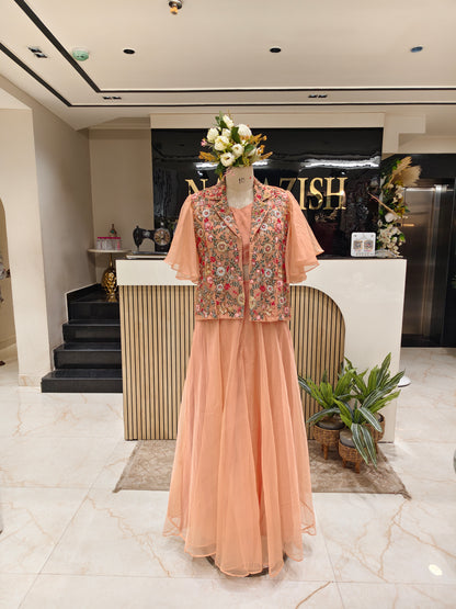 Peach Organza Indo Western Palazzo Set