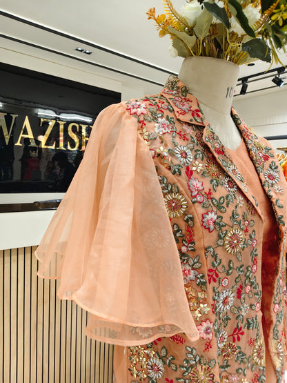 Peach Organza Indo Western Palazzo Set