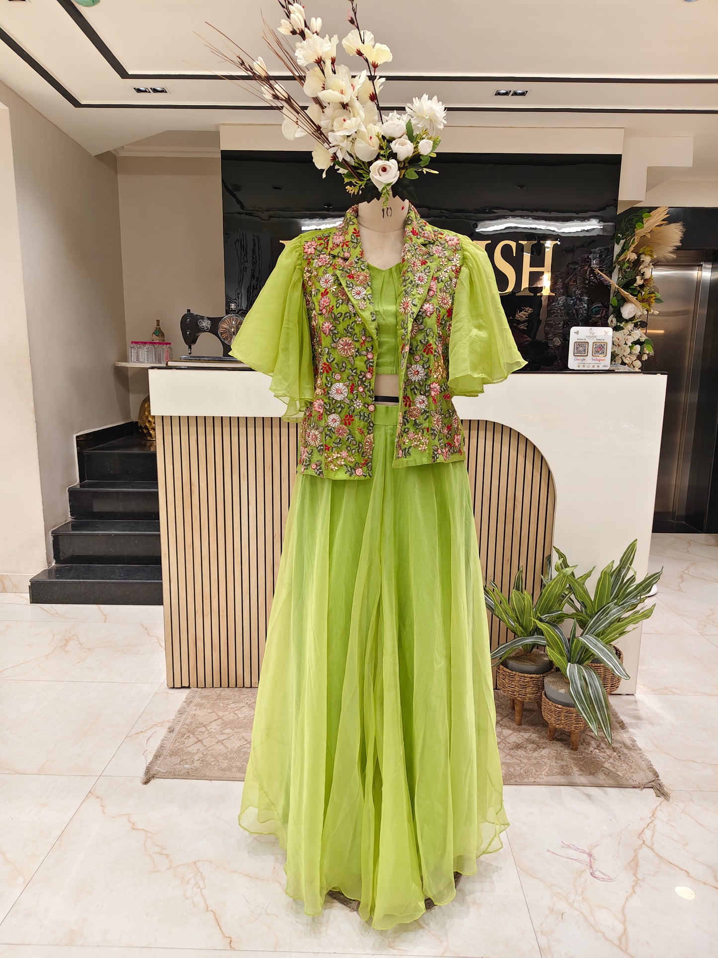 Green Organza Indo Western Palazzo Set