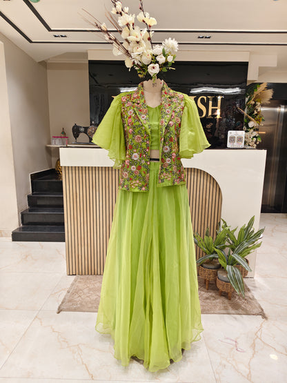 Green Organza Indo Western Palazzo Set