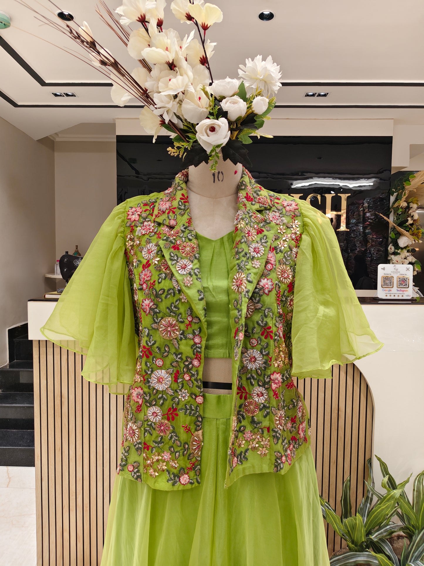 Green Organza Indo Western Palazzo Set