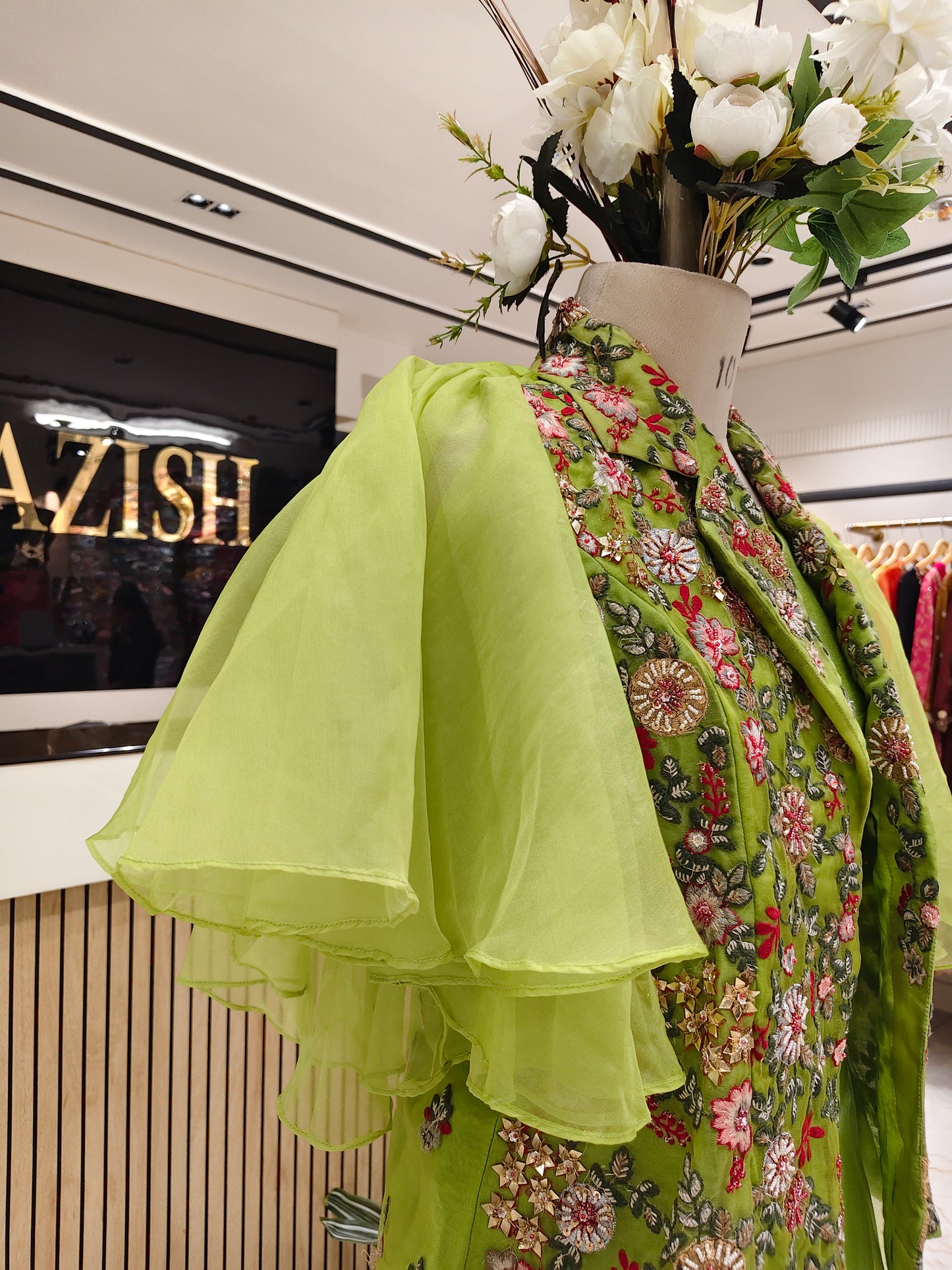 Green Organza Indo Western Palazzo Set