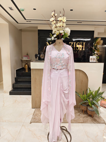 Lavender Indo Western Drape Skirt Set
