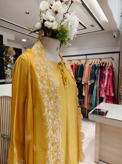 Mustard Silk Indo-Western Kurta Set