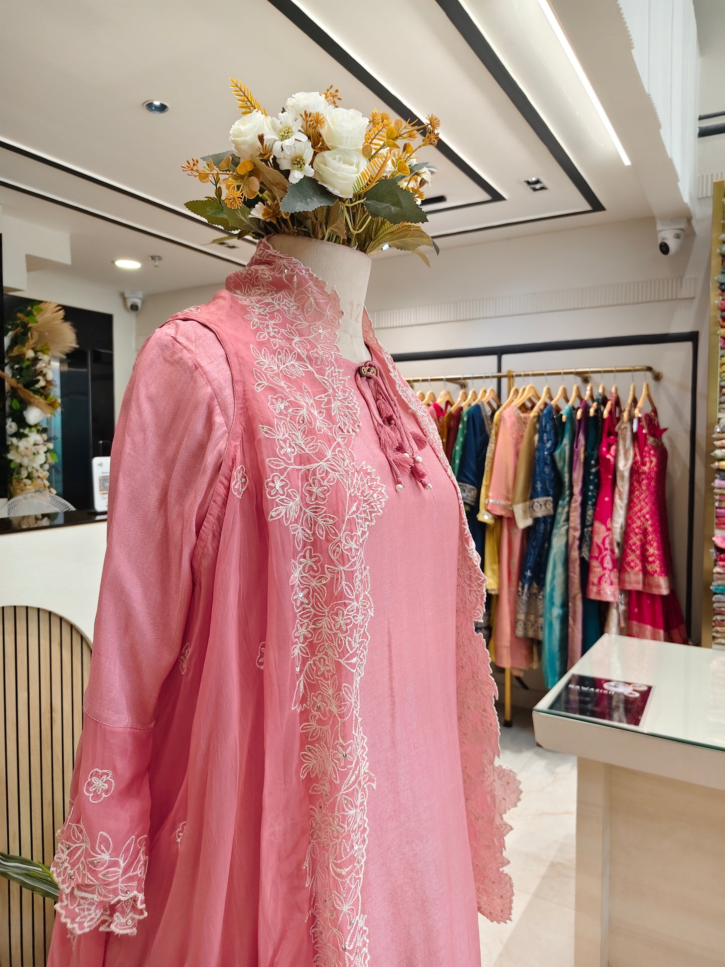 Pink Resham Sequins Indo Western Kurta Set