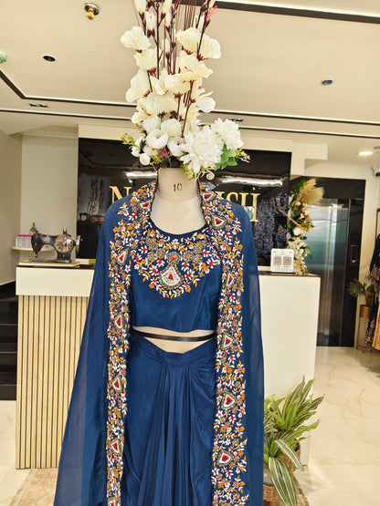 Royal Blue Handworked Drape Skirt Set