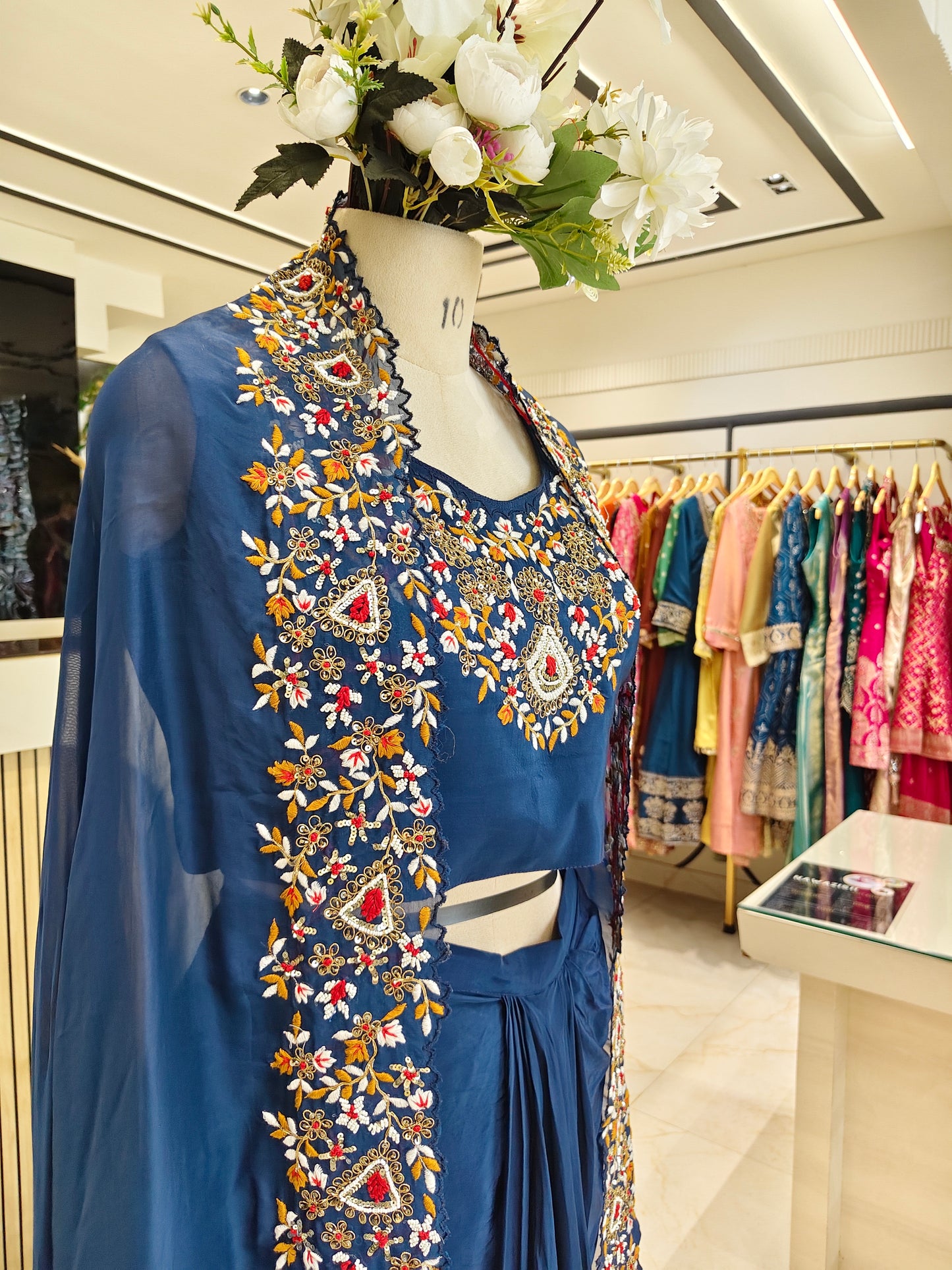 Royal Blue Handworked Drape Skirt Set