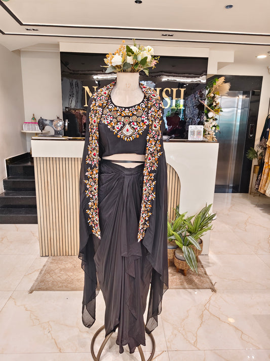 Midnight Black Drape Skirt Set