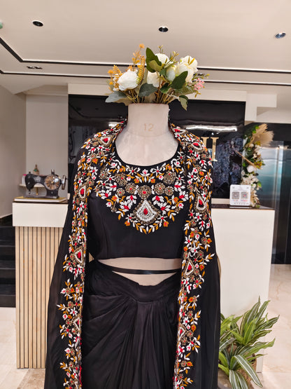Midnight Black Drape Skirt Set
