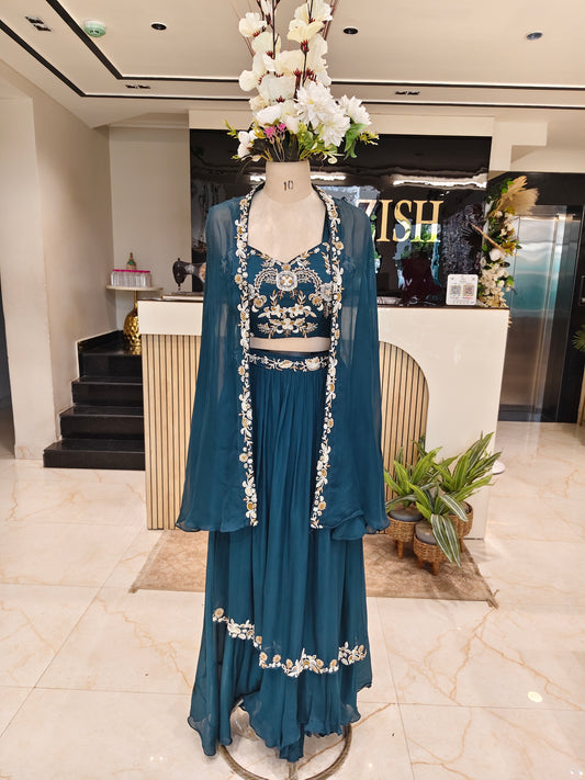 Navy Blue Handworked Indo-Western Palazzo Set