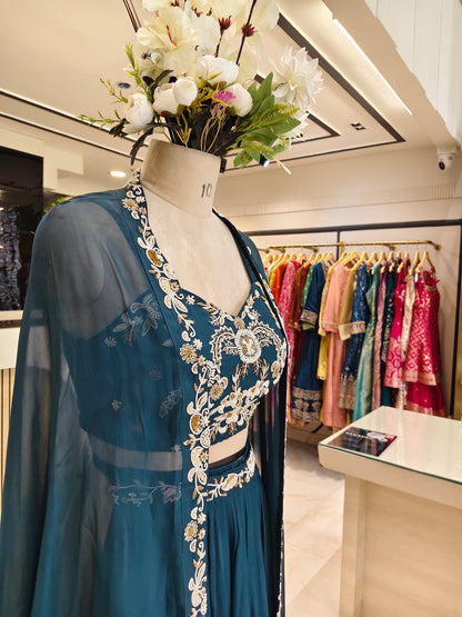 Navy Blue Handworked Indo-Western Palazzo Set