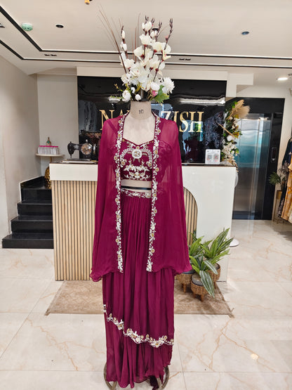 Wine Handworked Indo-Western Palazzo Set