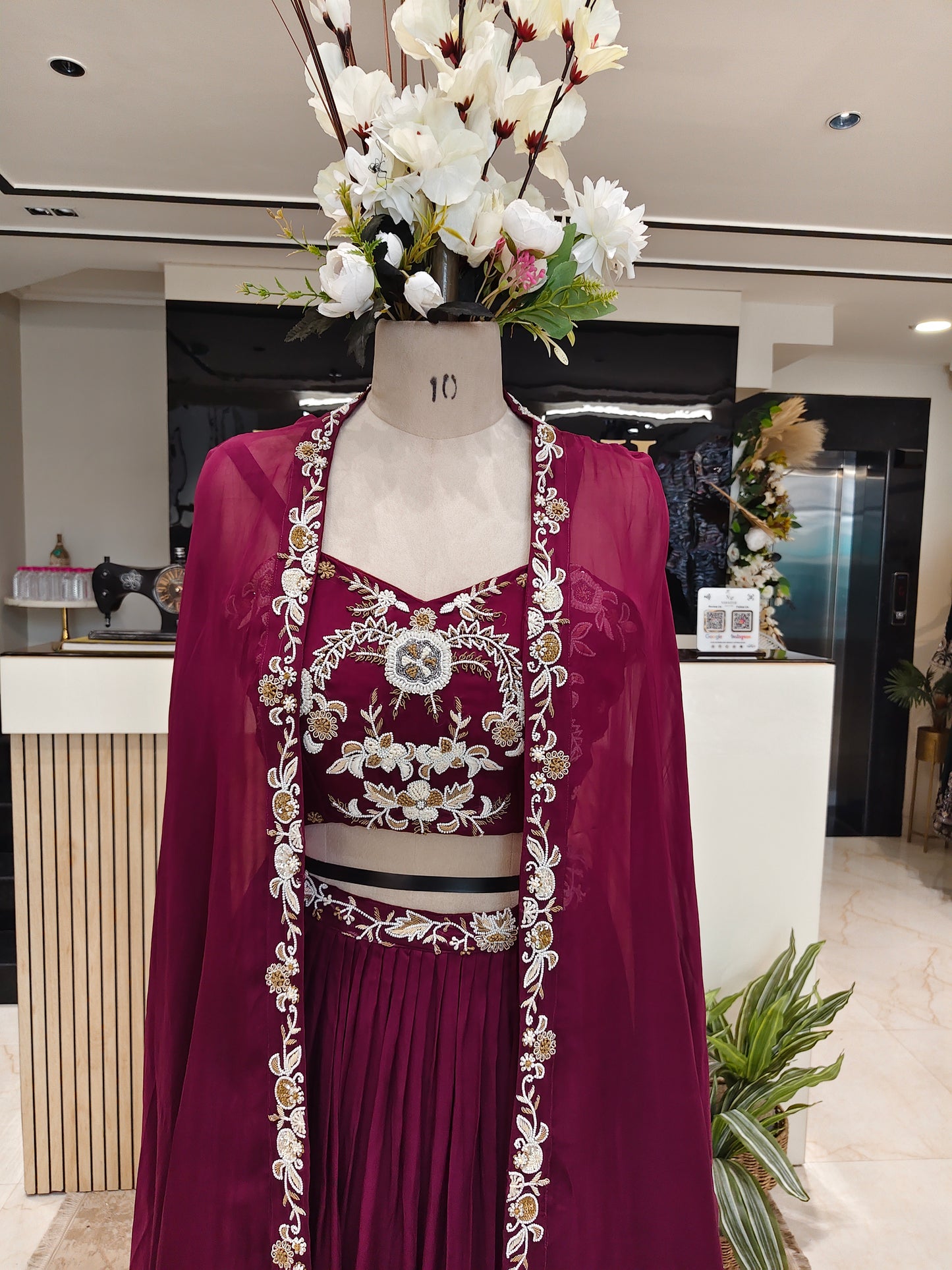 Wine Handworked Indo-Western Palazzo Set
