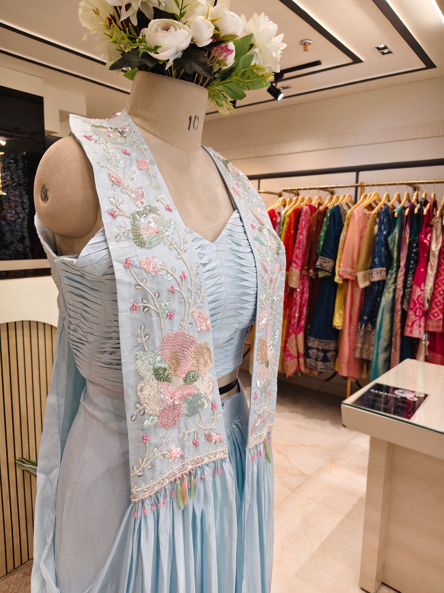 Sky Blue Handworked Drape Skirt Set