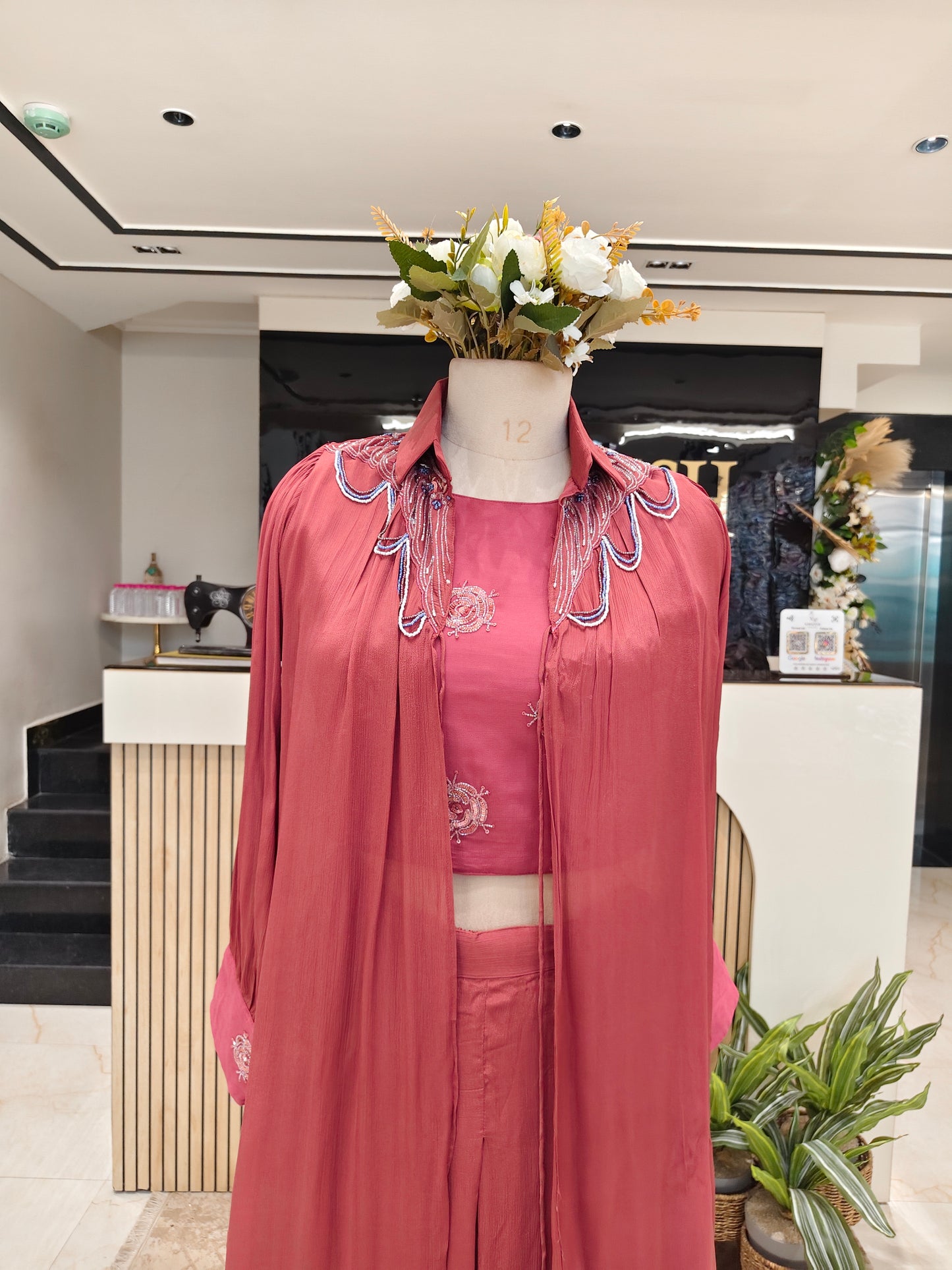 Onion Pink Handworked Blazer Palazzo Set