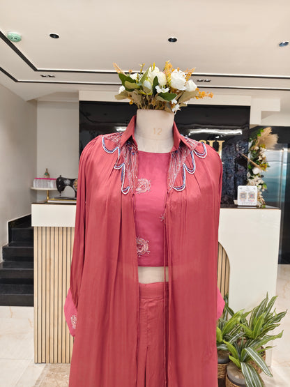 Onion Pink Handworked Blazer Palazzo Set