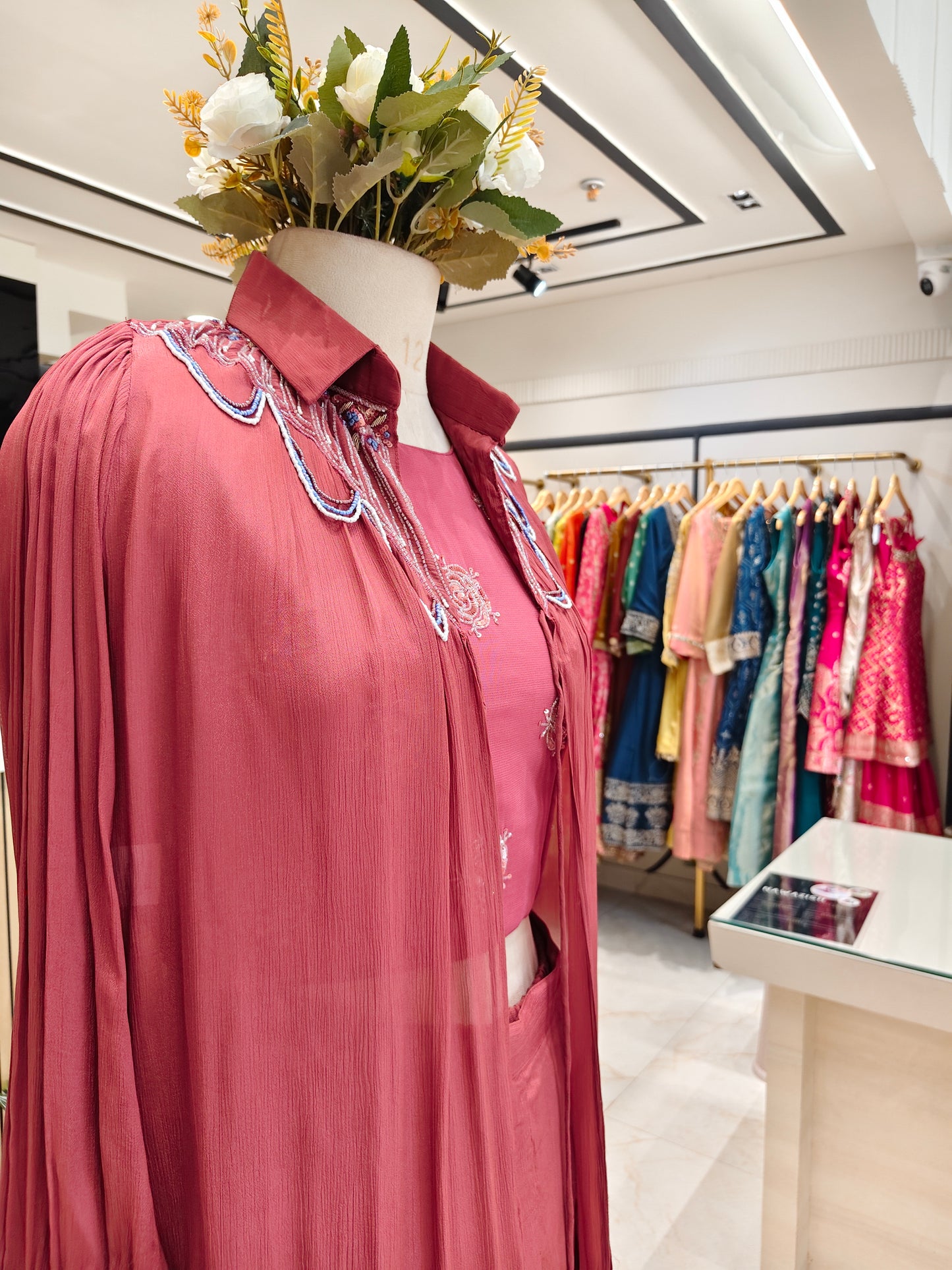 Onion Pink Handworked Blazer Palazzo Set