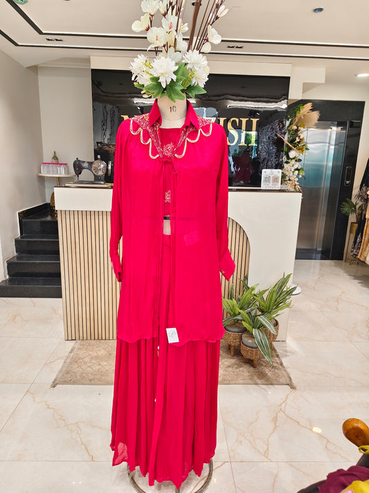 Red Handworked Indo-Western Blazer Set