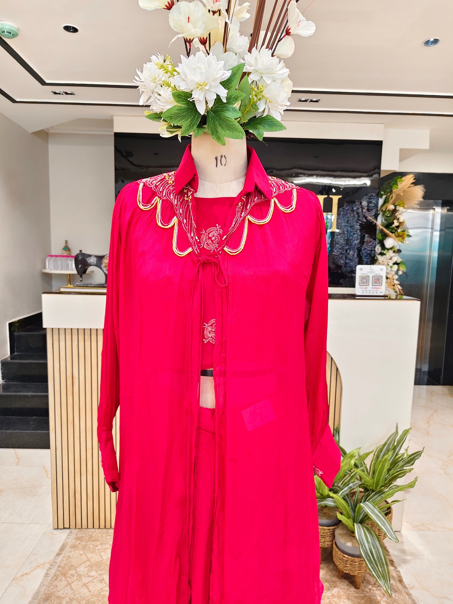 Red Handworked Indo-Western Blazer Set