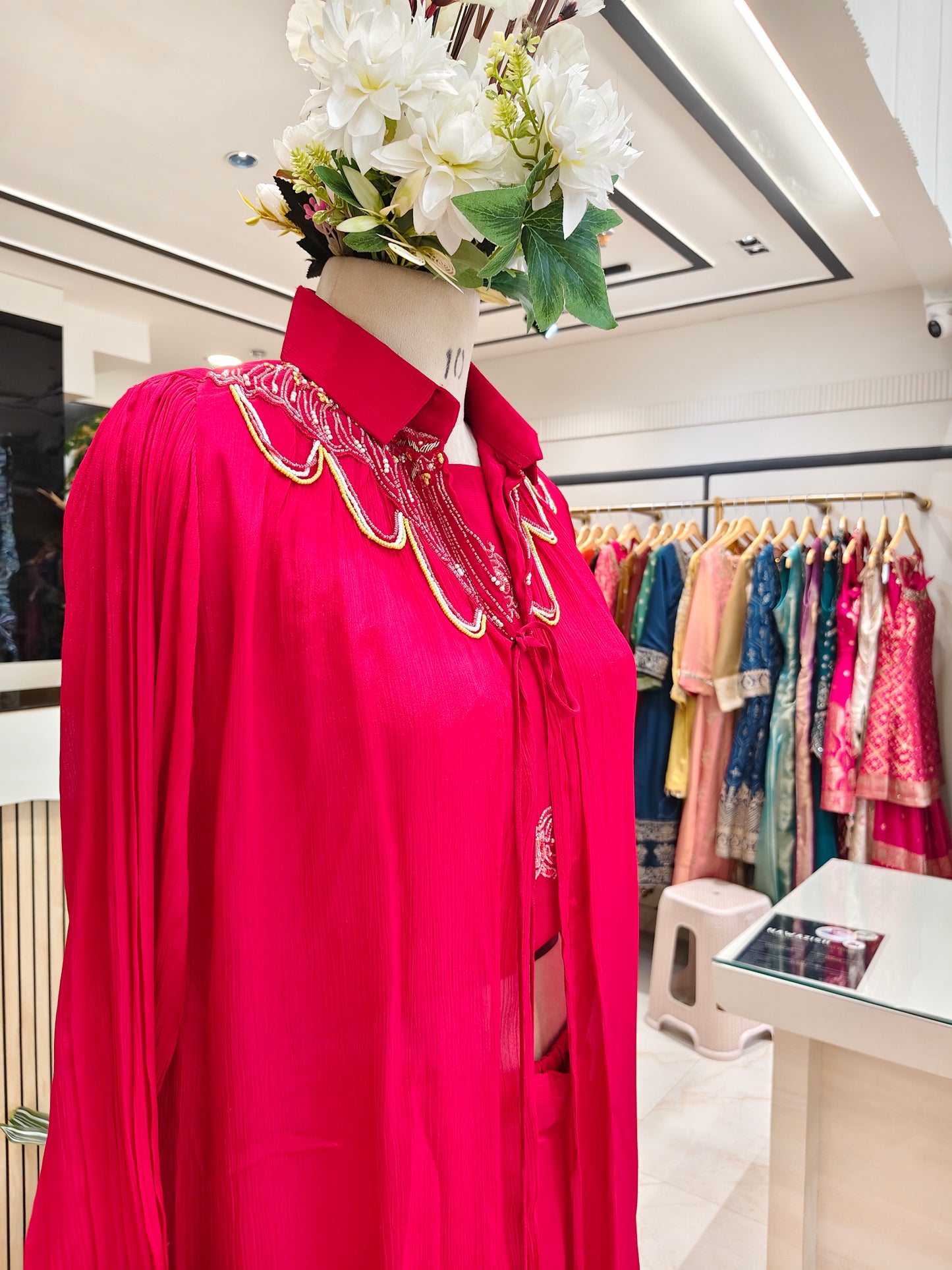Red Handworked Indo-Western Blazer Set