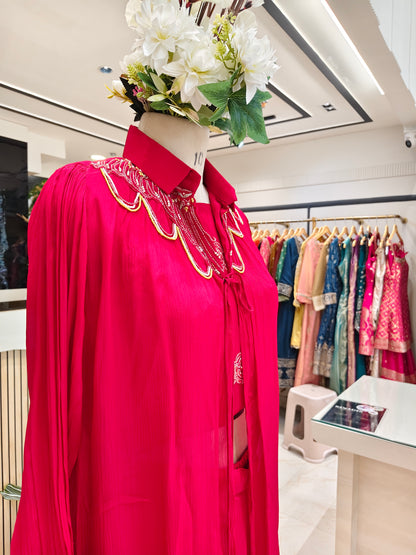Red Handworked Indo-Western Blazer Set