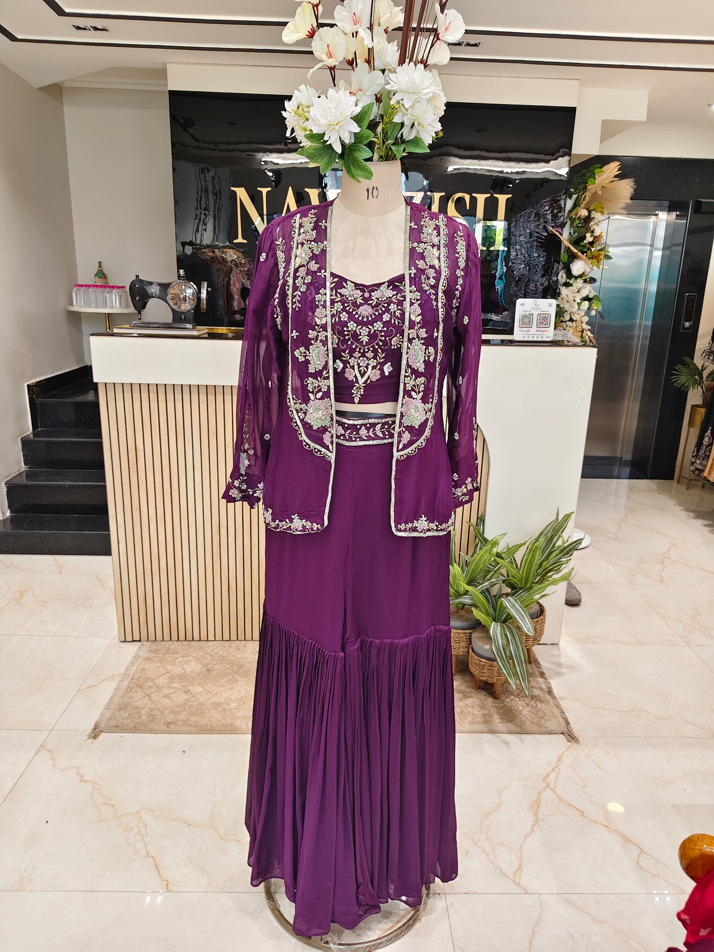 Purple Handworked Indo-Western Garara Set