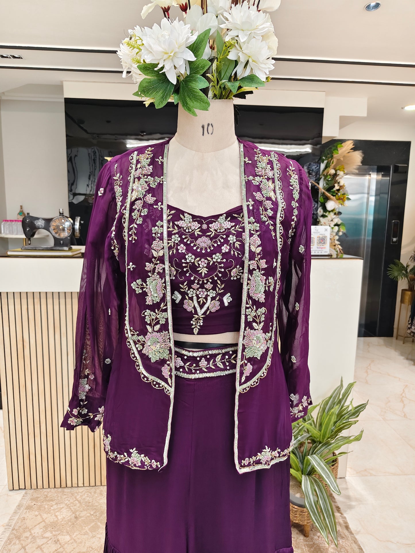 Purple Handworked Indo-Western Garara Set