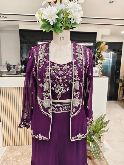 Purple Handworked Indo-Western Garara Set