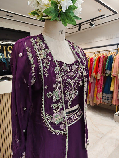 Purple Handworked Indo-Western Garara Set