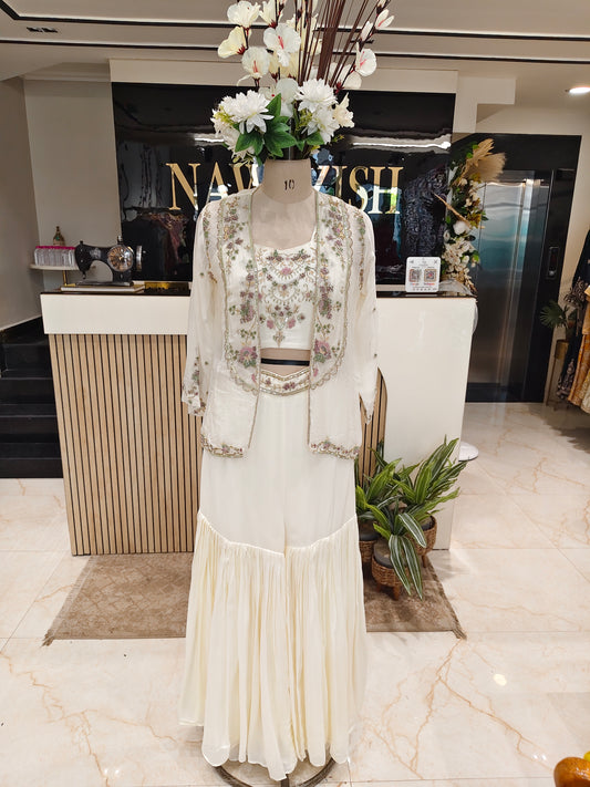 Cream Handworked Indo-Western Garara Set