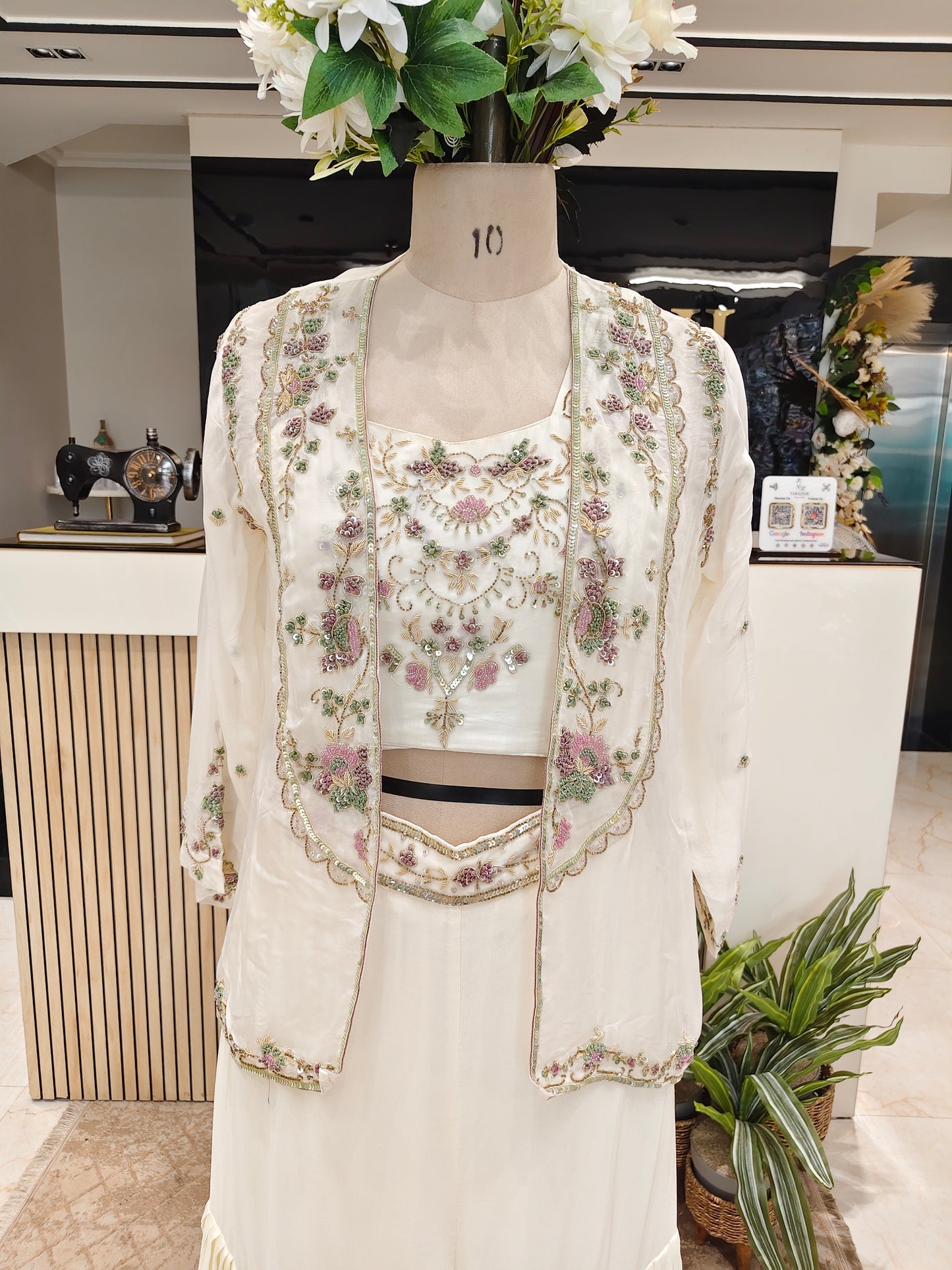Cream Handworked Indo-Western Garara Set