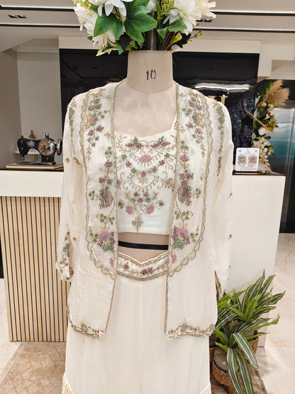Cream Handworked Indo-Western Garara Set