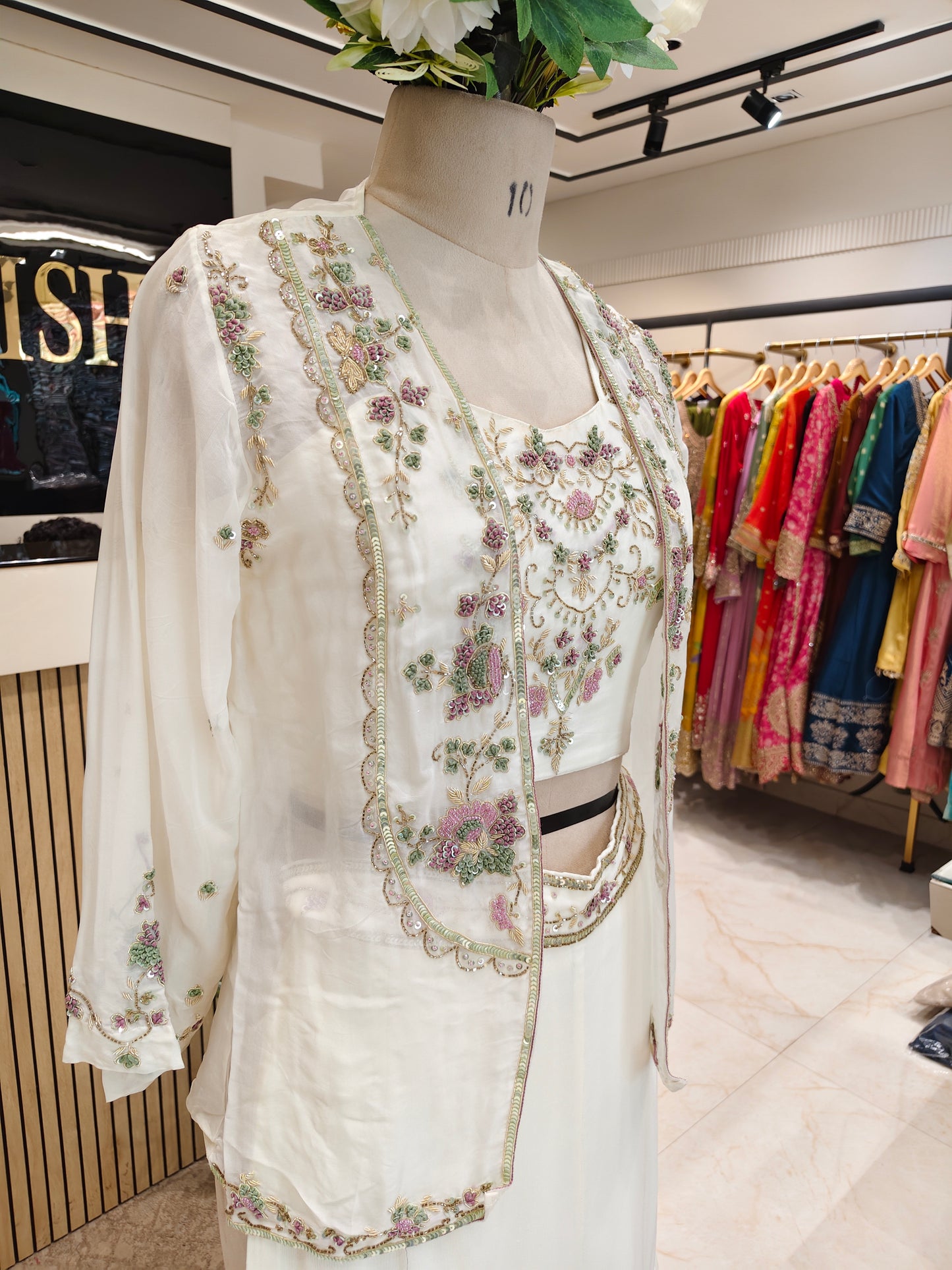 Cream Handworked Indo-Western Garara Set