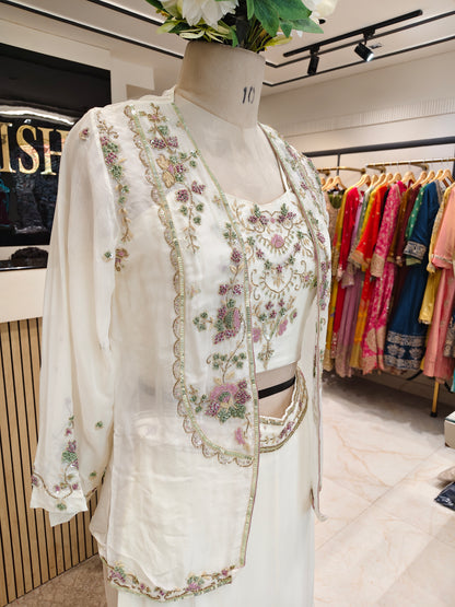 Cream Handworked Indo-Western Garara Set