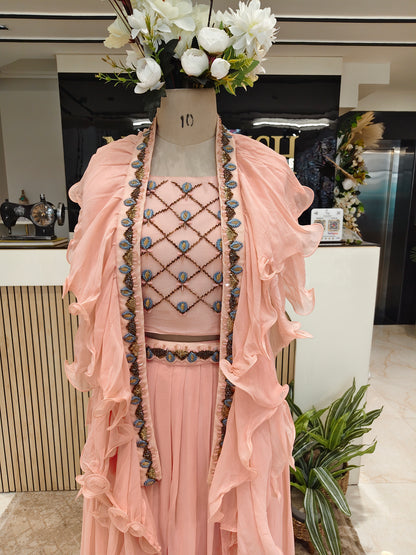 Peach Ruffle Dupatta Palazzo Set