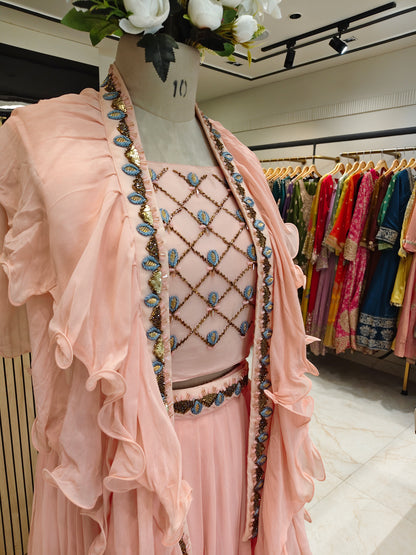 Peach Ruffle Dupatta Palazzo Set
