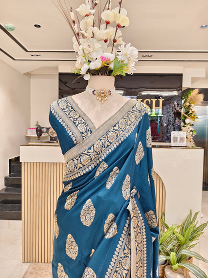 Teal Blue Silk Woven Saree
