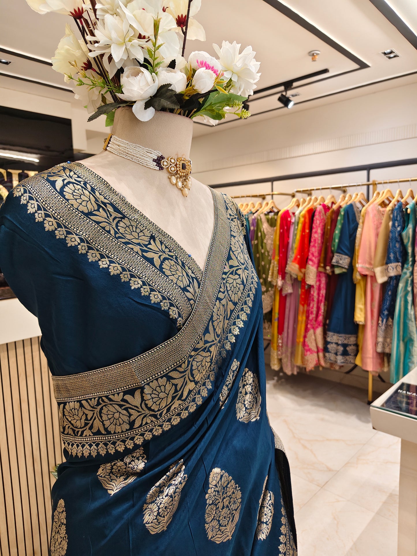 Teal Blue Silk Woven Saree