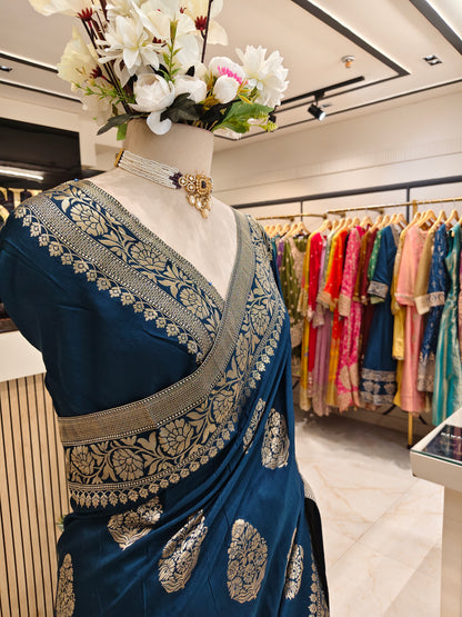 Teal Blue Silk Woven Saree