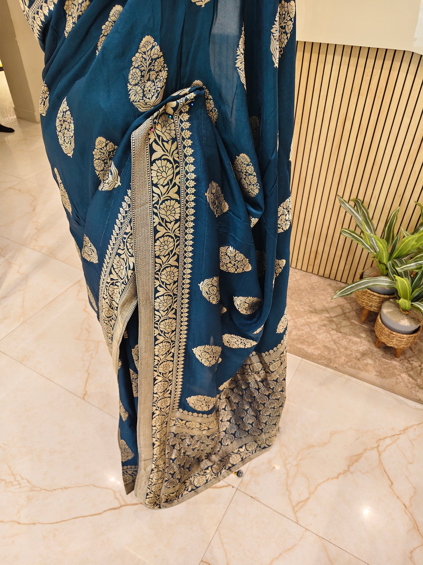 Teal Blue Silk Woven Saree