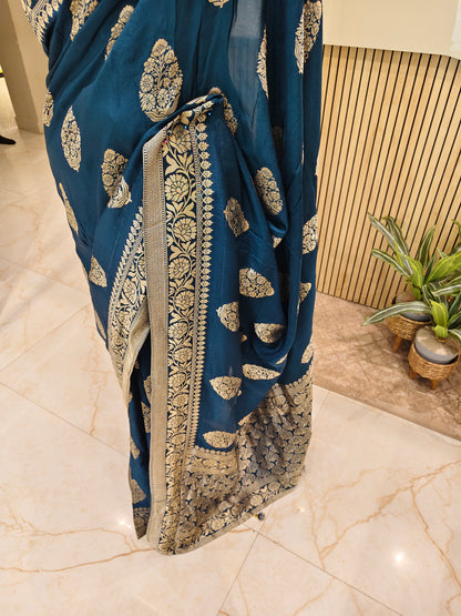 Teal Blue Silk Woven Saree