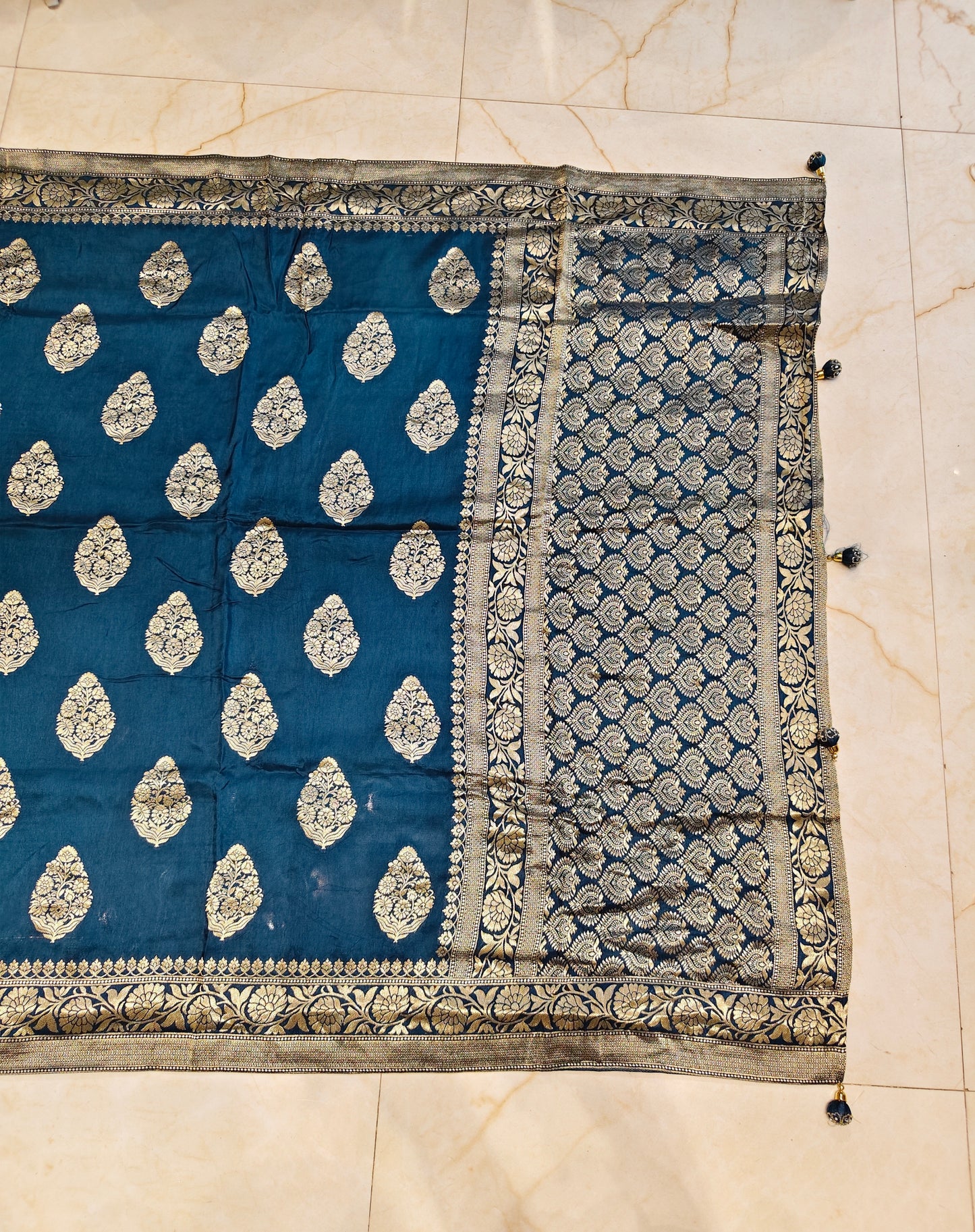 Teal Blue Silk Woven Saree