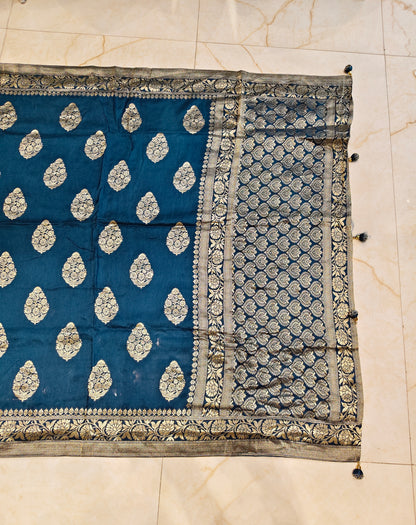 Teal Blue Silk Woven Saree
